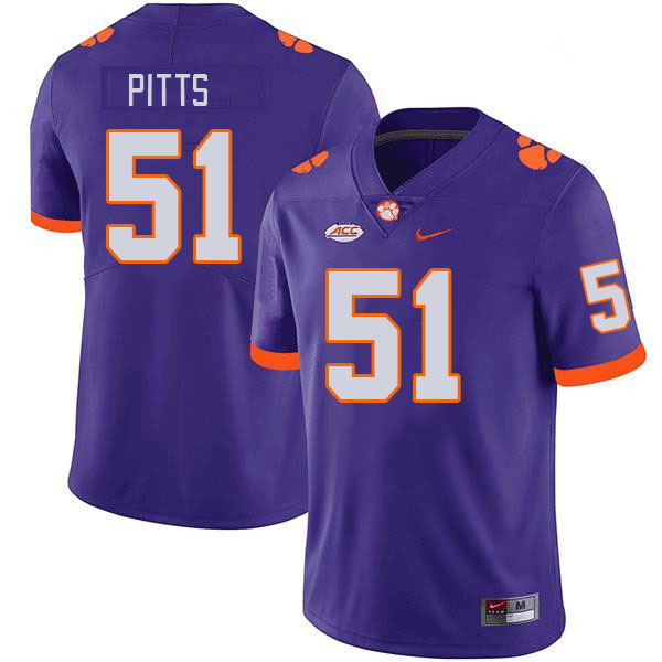 Men #51 Peyton Pitts Clemson Tigers College Football Jerseys Stitched-Purple - Click Image to Close